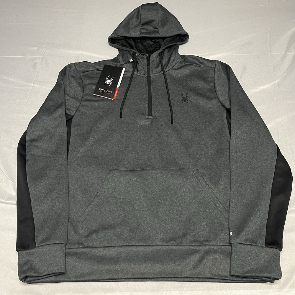 NWT Spyder Active Hoodie Mens Large Charcoal Quick Dry Performance 1/4 Zip